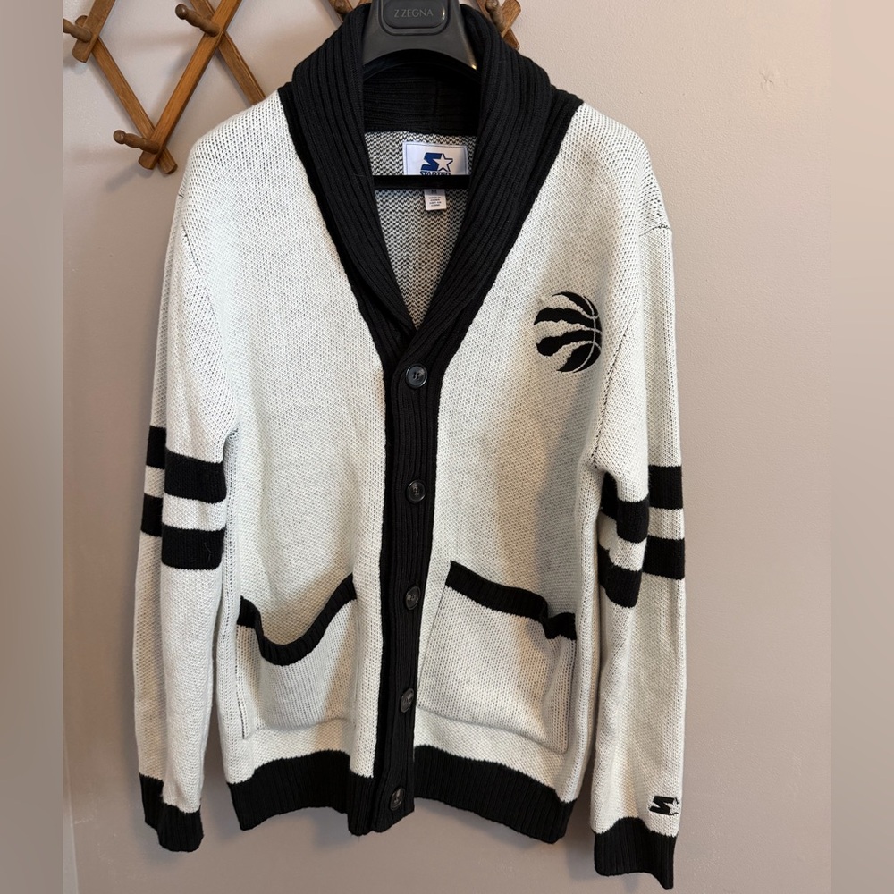 Toronto Raptors NBA Starter Shawl Collar Varsity Cardigan White Black Size M